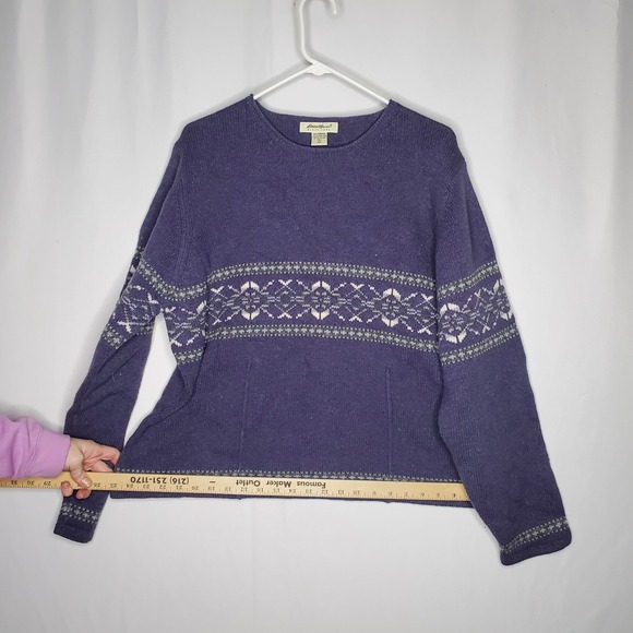 Eddie Bauer Sweater Womens Tall XXL Lambswool Fair Isle Boxy Purple Pullover - Picture 8 of 10